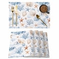 thumbnail image 1 of Coastal Ocean Placemats Set of 12 Coral Starfish Marine Life Shell Conch Place Mats Indoor Wipeable Table Mats Washable Cloth Dining Table Placemats for Kitchen Holiday Party Home Decor 13x19 Inch, 1 of 9