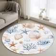 thumbnail image 1 of Coastal Ocean Round Living Room Rugs 4 ft, Orange Blue Coral Shell Starfish Marine Life Washable Area Rug with Non-Slip Sturdy Edge Binding Round Carpet for Entryway Kitchen Bedroom Bathroom, 1 of 9
