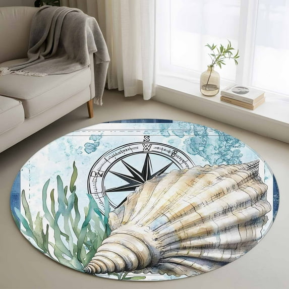 Coastal Ocean Round Rug 3ft Washable Circle Entryway Rugs Non Slip ...