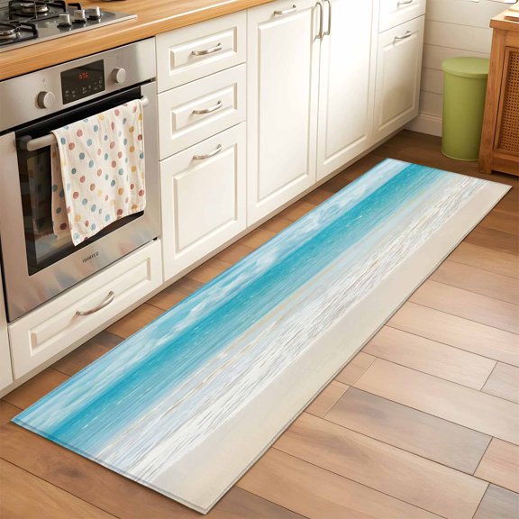 Coastal Ocean Runner Rug for Hallway 2x6ft, Ocean Waves Beach Sea Shore Non Slip Floor Mat Washable Low-Profile Indoor Carpet for Living Room, Bedroom, Dining Room