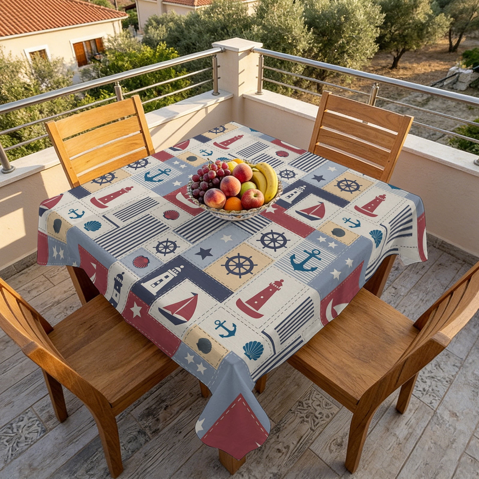 Coastal Ocean Sailboat Anchor Stripe Table Cloth 60x60in, Waterproof ...