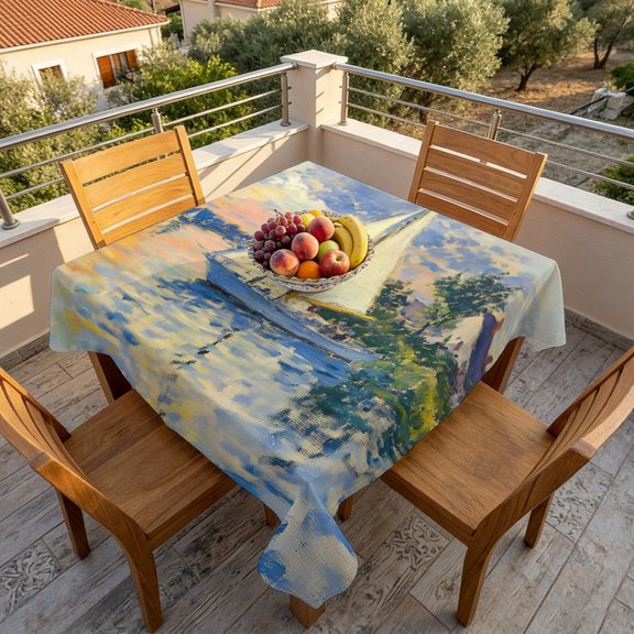 Coastal Ocean Sailboat Table Cloth 60x60in, Waterproof Square Tablecloth Wipeable Tablecloths Nautical Theme Oil Painting Art Table Covers for Dining Tables Party Indoor Outdoor
