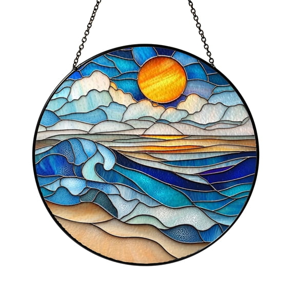Ocean Color Scenes Coastal Ocean Scene Stained Glass Style Window Decor Art - Walmart.com