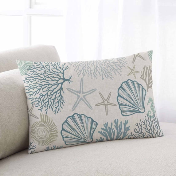 Coastal Ocean Small Pillow Covers, Vintage Coral Starfish Shell Seahorse Soft Breathable Throw Pillow Cases with Invisible Zipper, Decorative Pillowcase Pillows Protectors for Sofa Bed Chair 12"x20"