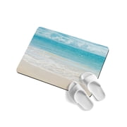 Coastal Ocean Soft Diatomaceous Earth Mat, Ocean Waves Beach Sea Shore Absorbent Bath Mat Non Slip Rubber Backed Quick Dry Doormat Fit Under Door for Bathroom Kitchen 16"x24"