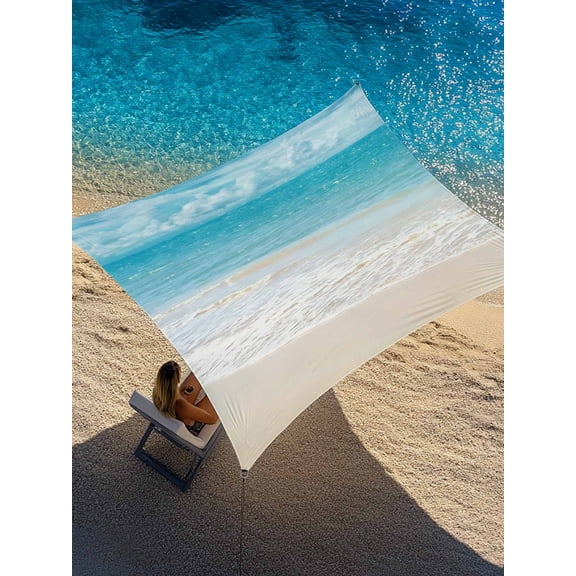 Coastal Ocean Sun Shade Sail 12' x 16', Ocean Waves Beach Sea Shore Rectangle Outdoor Sunshade Canopy, Waterproof UV Block Patio Covers for Garden Yard Beach