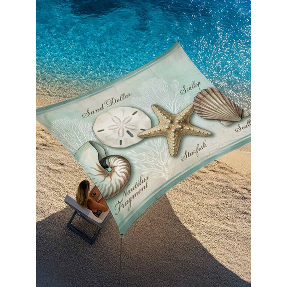 Coastal Ocean Sun Shade Sail 8' x 10', Sand Dollar Shells Starfish Teal Green Retro Rectangle Outdoor Sunshade Canopy, Waterproof UV Block Patio Covers for Garden Yard Beach