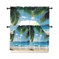 thumbnail image 1 of Coastal Ocean Swag Kitchen Curtains Sets for Windows 24 Inch Length, Sandy Beach Coconut Tree Blue Sky Scenery Short Window Curtain Panels Swags Valances and Tiers 3 Piece Set for Cafe/Dining Room, 1 of 5