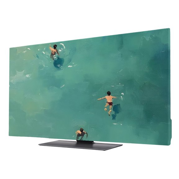 Coastal Ocean TV Cover for 24 Inch Screen,Stretch Fabric Dustproof TV Display Protector,Rustic Nautical Summer Green Sea Waves Elastic Slipcover Monitor Cover for Indoor Desktop Computer 20.9"x11.8"