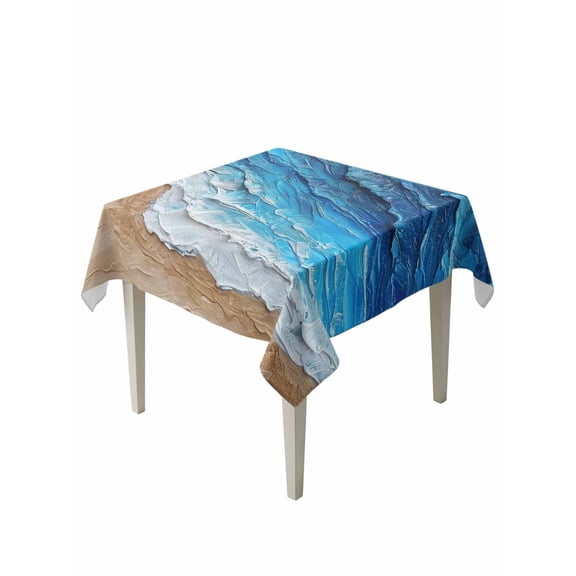 Coastal Ocean Table Cloth 54x54 Inch Square, Beach Dark Blue Waves Gradient Oil Painting Waterproof Tablecloth Washable Table Cover for Party Picnic Dinner Decor