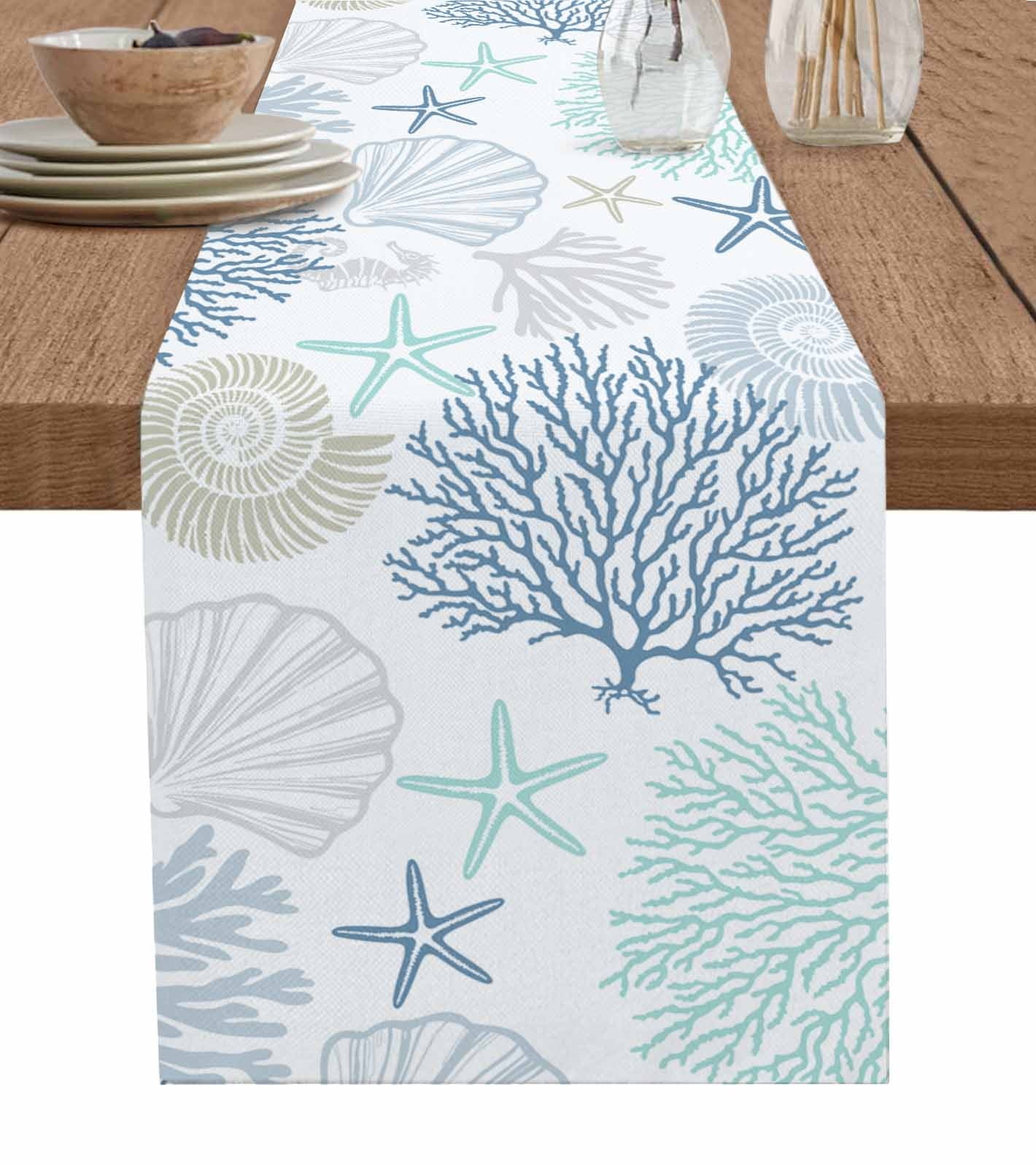 Coastal Ocean Table Runner Blue Turquoise Green Coral Starfish Shell ...