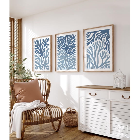 Coastal Ocean Triptych Blue Gray Framed Art Set Ocean Beach Decor Set 3