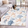 thumbnail image 1 of Coastal Ocean Washable Area Rugs 4'x6', Yellow Blue Starfish Shell Coral Marine Life Low Pile Throw Living Room Rug Non-Slip Sturdy Edge Binding Carpet for Indoor Entryway Bedside Kitchen, 1 of 9