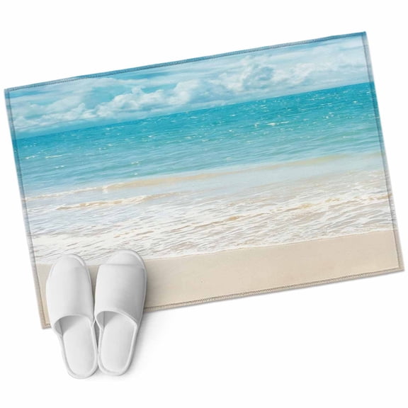 Coastal Ocean Washable Small Entryway Area Rugs 2'x3', Ocean Waves Beach Sea Shore Low Pile Throw Rug Non-Slip Sturdy Edge Binding Carpet for Front Door Floor Room Entry
