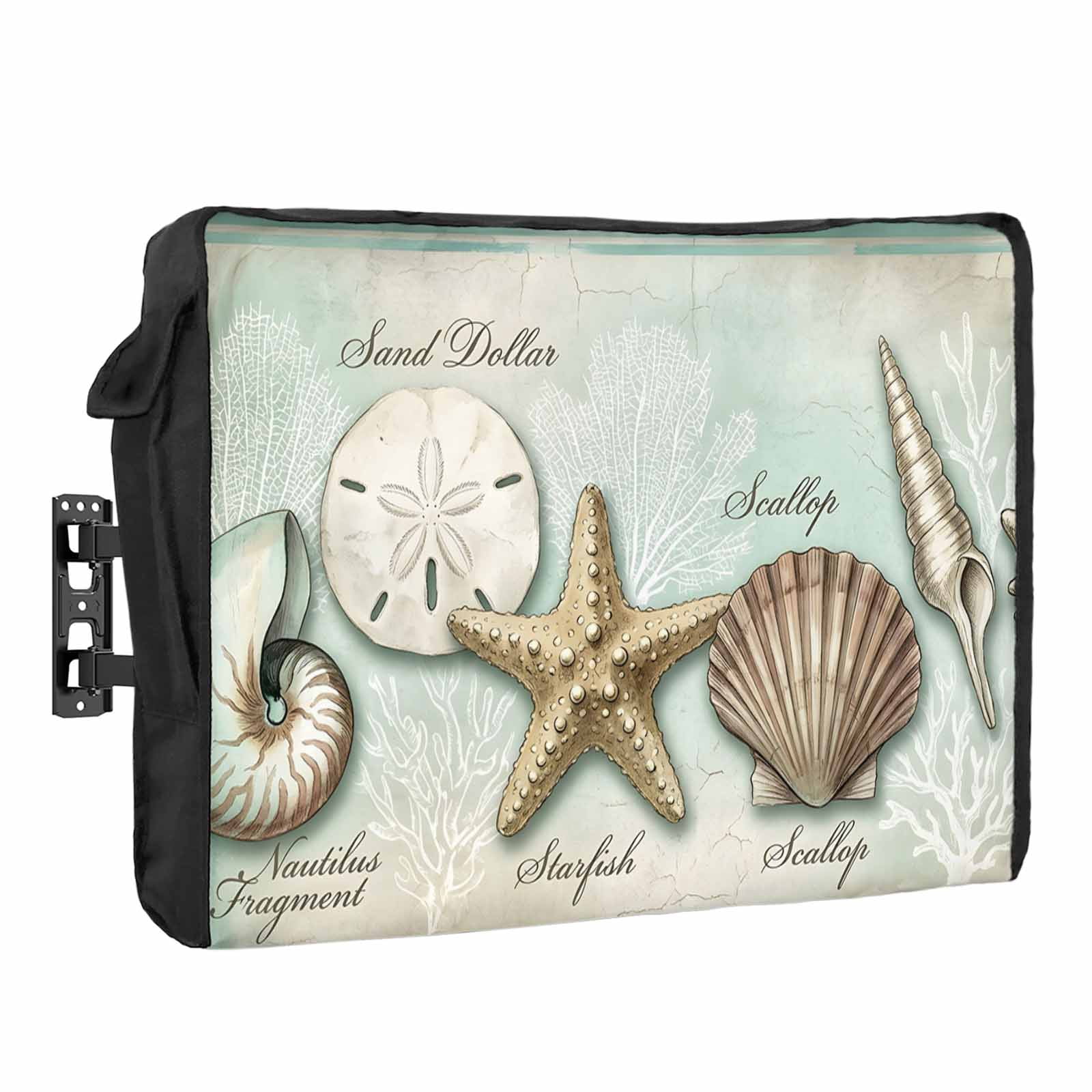 Coastal Ocean Waterproof Outdoor TV Cover, Sand Dollar Shells Starfish ...