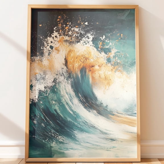 Coastal Ocean Wave Art Moody Seascape With Dynamic Sea Spray Nautical Decor Bold Brushstrokes, Unframed Poster