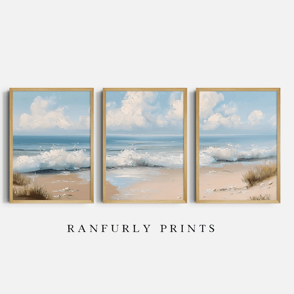 Coastal Ocean Wave Beach Triptych Poster Set 3 Prints Set 3 , Poster Only