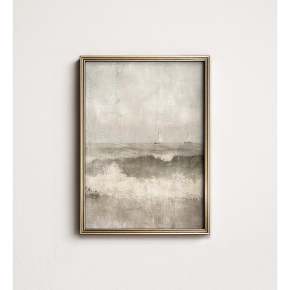 Coastal Ocean Waves Beach House Sailboat Nautical Wall Art, Unframed Paper Poster 8x10in