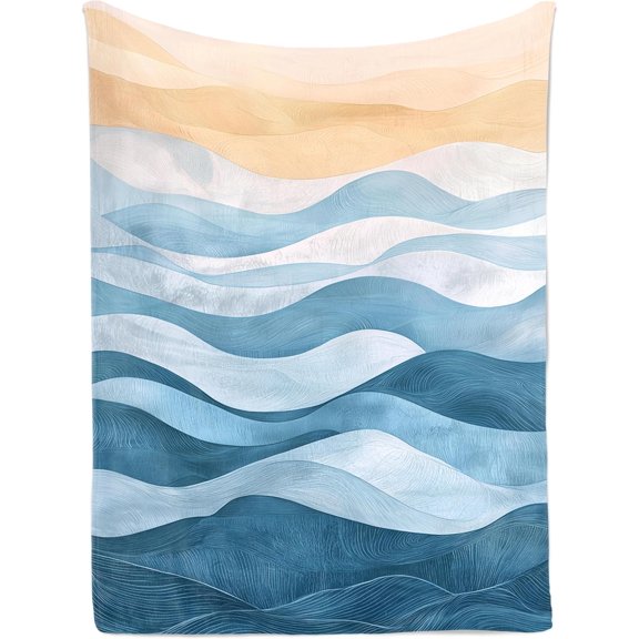Coastal Ocean Waves Tapestry, Blue White Minimal Abstract Sea Pattern Boho Wall Hanging Decor for Bedroom Living Room Dorm, 40 x 60 Inch