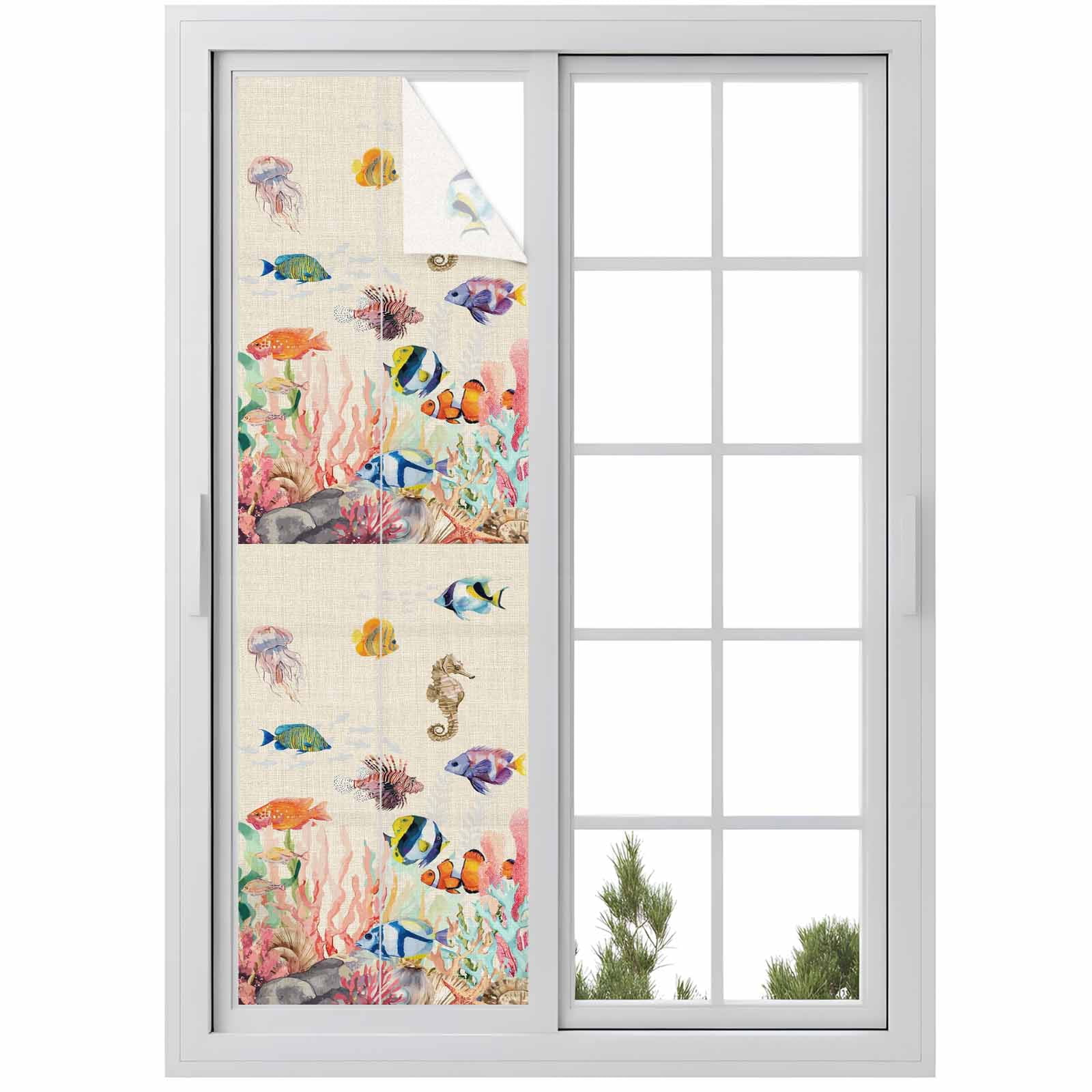 Coastal Ocean Window Privacy Film, Seahorse Coral Seaweed Seashell Fish ...