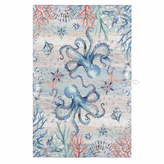 Coastal Octopus 1 Pack Kitchen Towel, Water Absorbent Dish Towel, Farmhouse Nautical Ocean Conch Coral Decorative Hand Towels - Quick Drying Cloth for Cooking Baking, 18x28 Inch