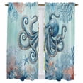 thumbnail image 1 of Coastal Octopus Blue Kitchen Curtains 63 Inch Length, Summer Beach Nautical Coral Starfish Tiers Curtains for Living Room Berdoom Bathroom, Light Filtering Drapes Window Treatment 2 Panels 42"Wx63"L, 1 of 8