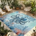 thumbnail image 1 of Coastal Octopus Blue Outdoor Rug 3x5 Ft - Reversible Patio Rug Outdoor Camping Rugs, Summer Beach Nautical Coral Starfish Indoor Outdoor Area Rugs, Non-Slip Outdoor Carpet Runner for Deck/Porch, 1 of 8