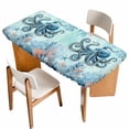thumbnail image 1 of Coastal Octopus Blue Table Cloths for 6 Foot Rectangle Tables, Summer Beach Nautical Coral Starfish Patio Waterproof Elastic Fitted Tablecloths, Washable Rectangular Table Cover for Camping, 1 of 8