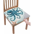 thumbnail image 1 of Coastal Octopus Chair Seat Covers for Dining Room Stretch Chair Seat Covers Set of 4, Teal Nautical Beach Starfish Vintage Chair Seat Protector Cushion Slipcovers for Kitchen Restaurant Office, 1 of 6