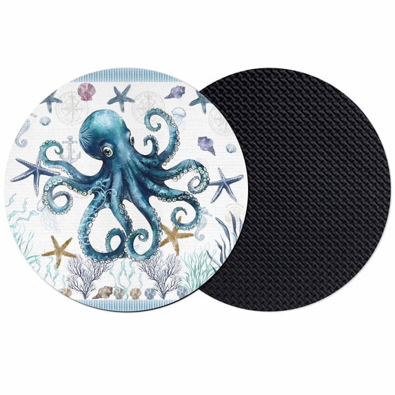 Coastal Octopus Coasters Set of 2, Absorbent Coasters for Drinks, Nautical Starfish Shell Jellyfish Anchor Coaster for Desk Coffee Table Protection, Home Decor House Warming Gifts 4"