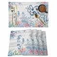 thumbnail image 1 of Coastal Octopus Placemats Set of 8 Beach Nautical Ocean Coral Seahorse Vintage Place Mats Indoor Wipeable Table Mats Washable Dining Table Placemats for Kitchen Holiday Party Home Decor 13x19 Inch, 1 of 9