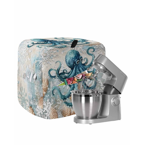 Coastal Octopus Stand Mixer Dust Cover with Storage Pocket & Handles, Nautical Botanical Starfish Fits All Tilt Head & Bowl Lift Kitchen Appliance Cover Organizer Bag Accessories, 4.5-5 Quart