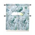 thumbnail image 1 of Coastal Octopus Swag Kitchen Curtains Sets for Windows 24 Inch Length, Cyan Nautical Fish Shells Seaweeds Short Window Curtain Panels Swags Valances and Tiers 3 Piece Set for Cafe/Dining Room, 1 of 5
