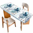 thumbnail image 1 of Coastal Octopus Table Cloths for 8 Foot Rectangle Tables, Nautical Starfish Shell Jellyfish Anchor Patio Waterproof Elastic Fitted Tablecloths, Washable Rectangular Table Cover for Camping, 1 of 8