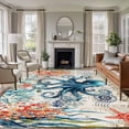 thumbnail image 1 of Coastal Octopus Washable Living Room Rugs 6'x9', Ocean Coral Seaweed Low Pile Throw Large Area Rug Non-Slip Sturdy Edge Binding Carpet for Dining Room Kitchen Office, 1 of 9