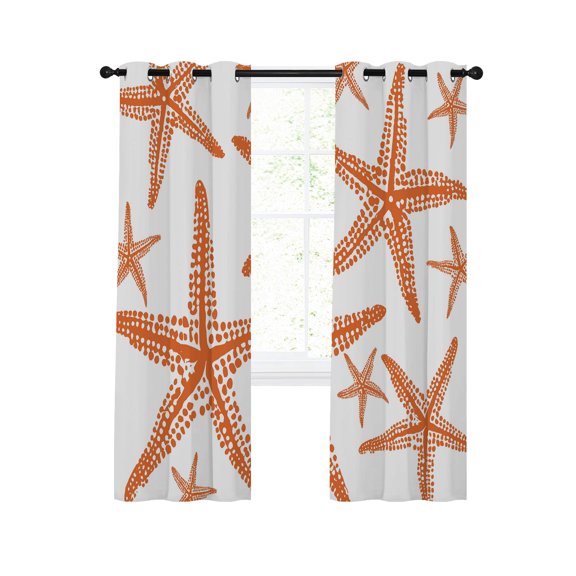 Coastal Orange Starfish Blackout Curtains for Bedroom Living Room, Nautical Minimalist Ocean Summer 45 In Long Thermal Insulated Room Darkening Drapes Grommet Window Treatments, 42 x 45 In