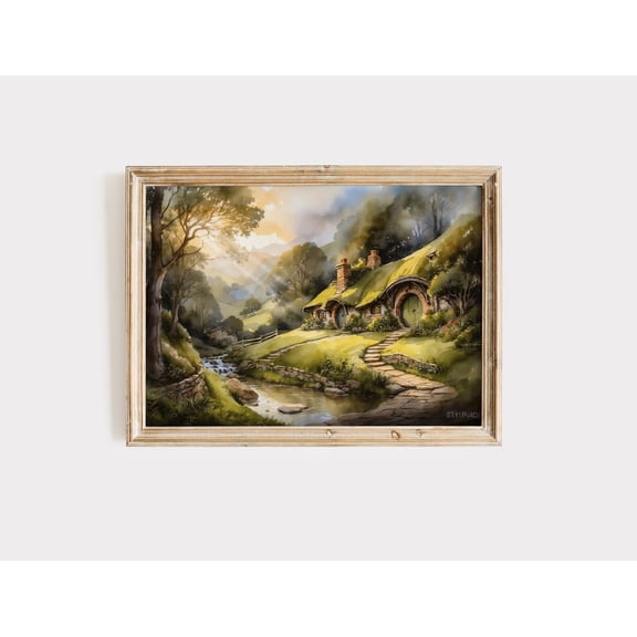 Coastal Oyster Art Poster Coastal Decor Ocean Wall Art Kitchen Wall Decor Beach House Art House in Fantasy Valley Landscape Flower Meadow High Fantasy Power Ring Art 2, UNFRAMED Size 24x24