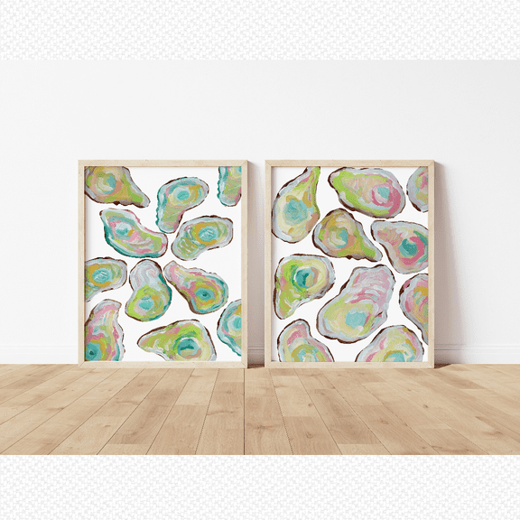 Coastal Oyster Beach House Pearl Poster , Stretched Canvas