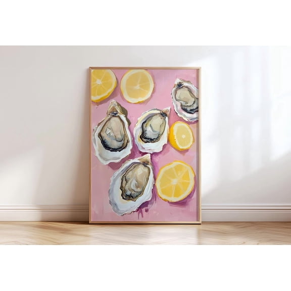 Coastal Oysters Shell Art Print, Trendy Kitchen Wall Decor, Seafood Dining Room Artwork, Unframed Canvas 16x20in