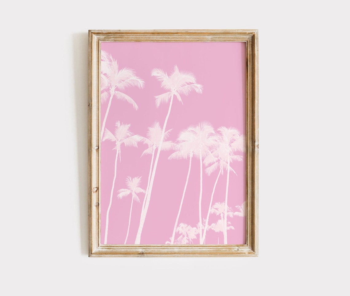 Coastal Palm Trees Pink Wall Art Print Beach Preppy Dorm, Stretched ...