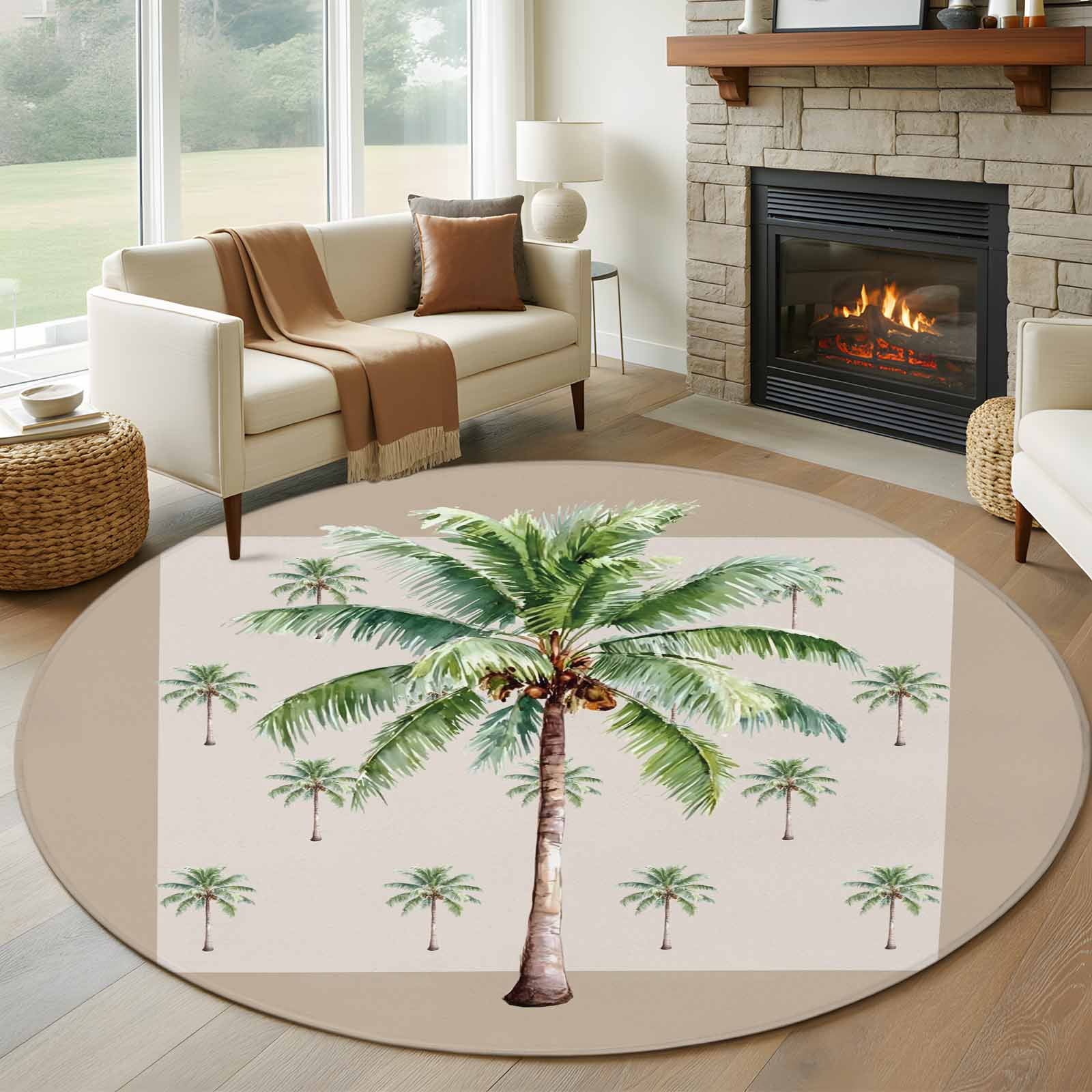 Coastal Palm Trees Round Rugs for Living Room 5ft Tropical Plant Summer ...
