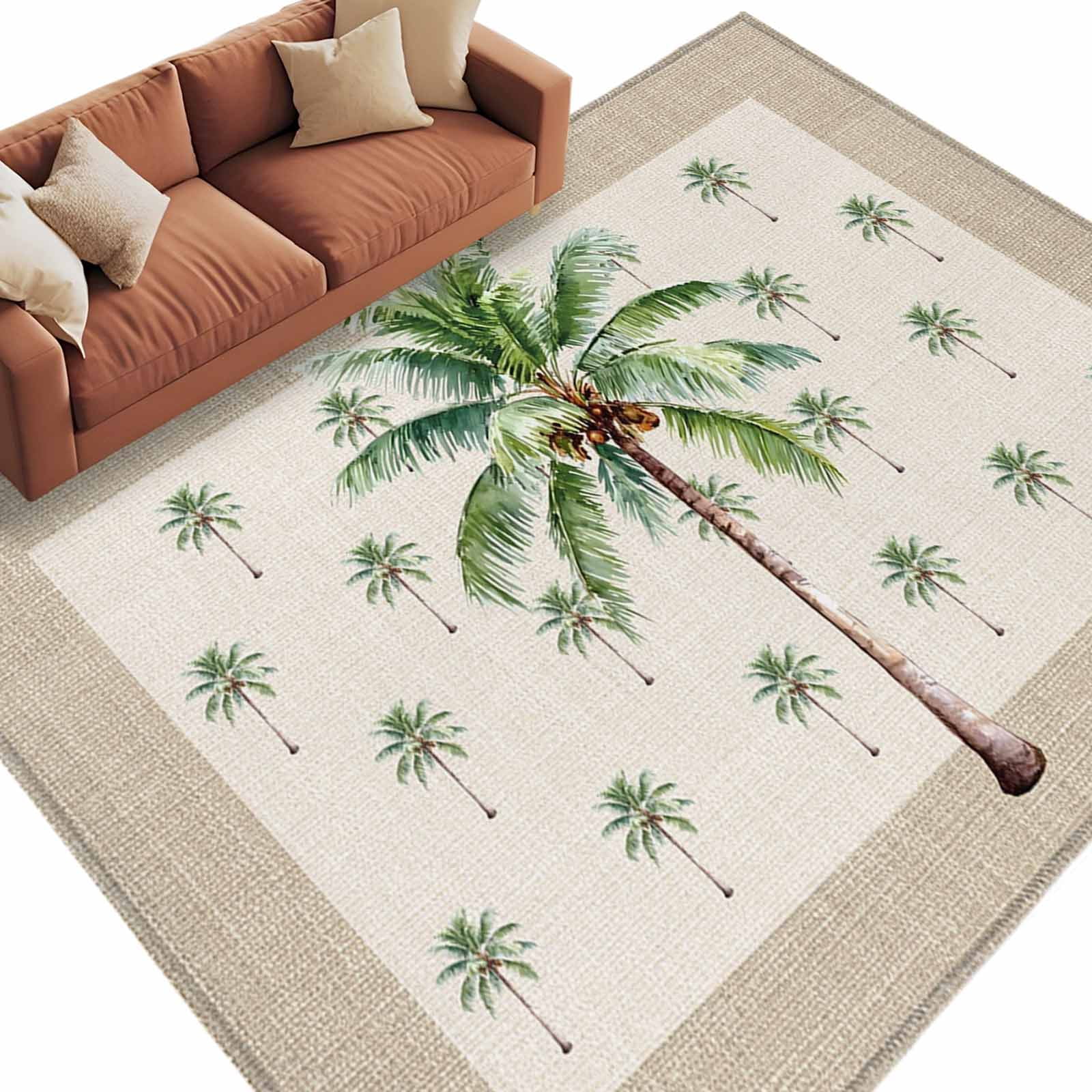 Coastal Palm Trees Washable Living Room Rugs 8'x10', Tropical Plant ...