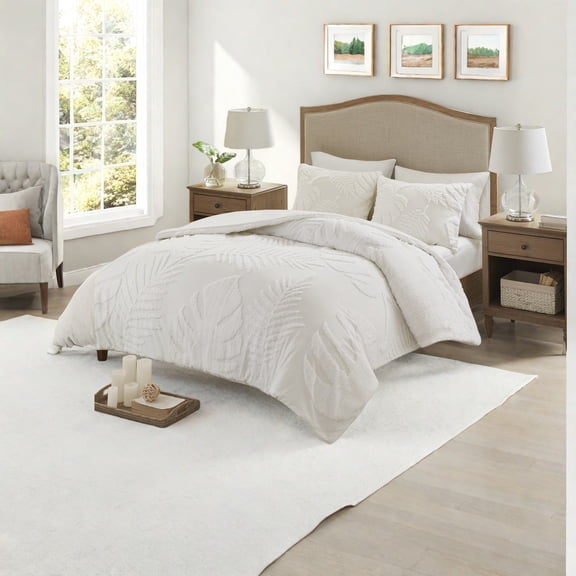 Coastal Palm Tufted Cotton Bedding Sets OffWhite Full/Queen Beach Style