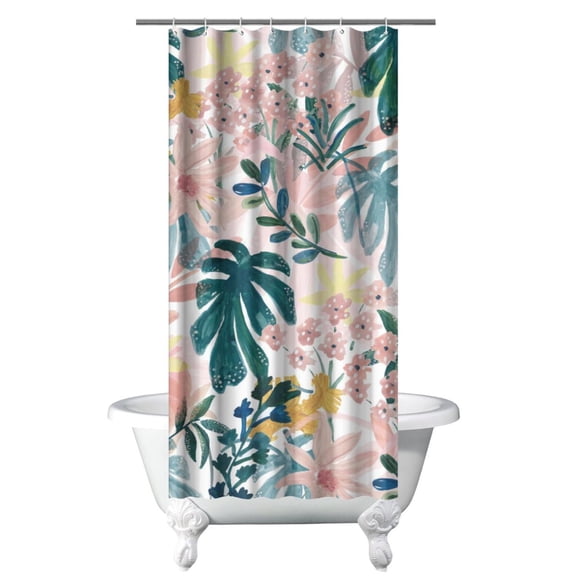 Coastal Paradise Beachy Boho Shower Curtain, Waterproof Fabric with Tropical Sunset Palm Tree and Exotic Palm Tree Prints, Includes 6 Hooks, Perfect for Rental or Airbnb
