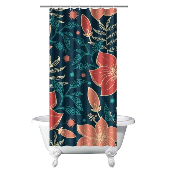 Coastal Paradise Beachy Boho Shower Curtain, Waterproof Fabric with Tropical Sunset Palm Tree and Exotic Palm Tree Prints, Includes 6 Hooks, Perfect for Rental or Airbnb