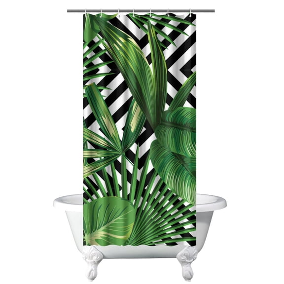 Coastal Paradise Beachy Boho Shower Curtain, Waterproof Fabric with Tropical Sunset Palm Tree and Exotic Palm Tree Prints, Includes 6 Hooks, Perfect for Rental or Airbnb