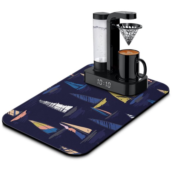 Coastal Paradise Coffee Bar Mat - Hawaiian Island Classic Absorbent Drying Mat for Coffee Stations, Safari Jungle Island Design, Non-Slip Base