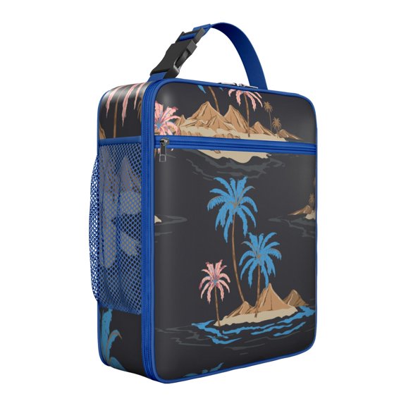 Coastal Paradise Insulated Lunch Tote – Nautical Boho Style Tropical Sunset Palm Tree Print, Waterproof Durable Thermal Cooler Bag for Beach Vacation, Travel, and Office Use