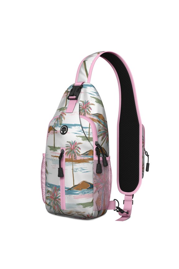 Coastal Paradise Sling Bag, Nautical Lightweight Crossbody Backpack with Hawaiian Island Classic Design, Perfect for Summer Trips and Office Commute