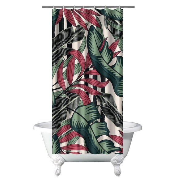 Coastal Paradise Tropical Shower Curtain with Jungle Safari and Aloha Vibes, Waterproof Fabric, Machine Washable with Hooks, Unique Artistic Boho Bathroom Decor